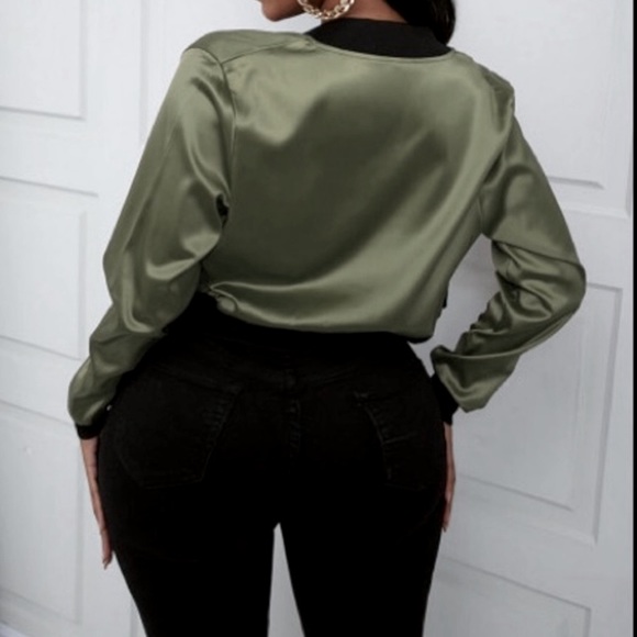 Army Green Casual Patchwork Long Sleeve  Button 🆙 W/Pockets Bomber Jacket/Coat - Picture 4 of 5